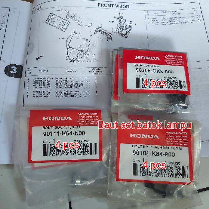 Baut Set Cover Visor Batok Lampu Honda CRF 150 Original