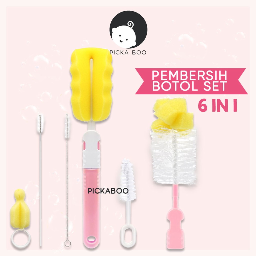 Sikat Sponge Pembersih Dot Botol Bayi 1 Set Isi 6pcs 