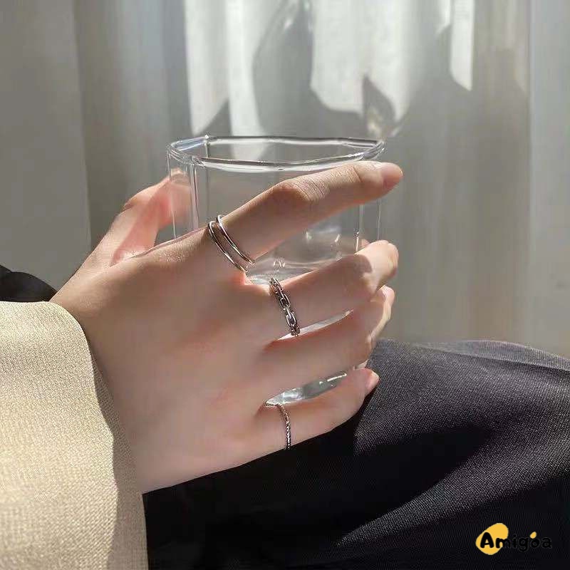 3Pcs Cincin Silver Korea Gaya Aesthetic Ring Pria Keren Untuk Wanita Aksesori Fashion - AG2