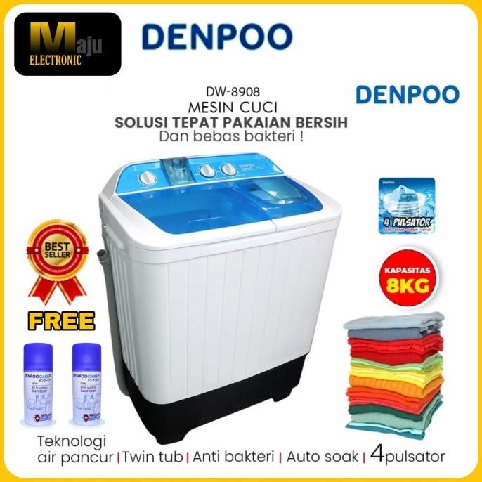 DENPOO Mesin Cuci 2 Tabung 8 KG DW 8908 4 Pulsator Termurah