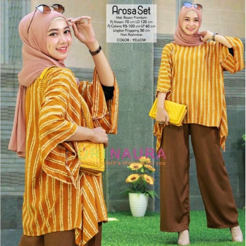 One Set Jumbo Waka Waka AROSA Setelan Wanita Rayon Premium  Set Celana Panjang Tie Dye Kekinian