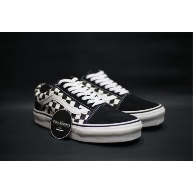  SEPATU  VANS  OLDSKOOL CLASSIC CHECKERBOARD BLACK WHITE 