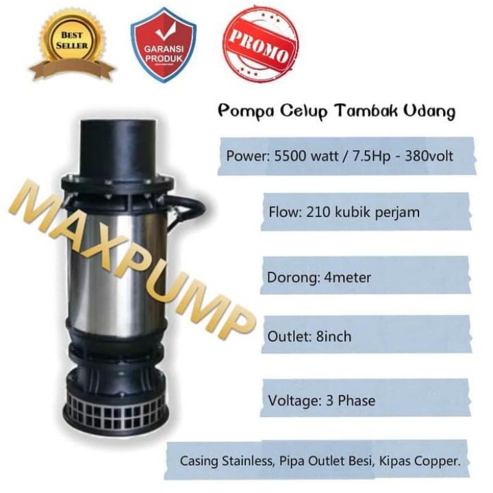 MAXPUMP WLT-200 Pompa Celup 8Inch Pompa Submersible 7.5hp Untuk Tambak Ikan Udang Banjir pipa outlet besi