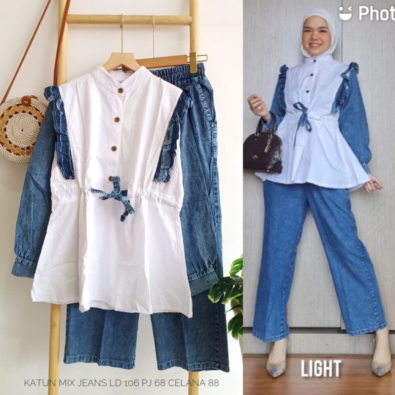 One Set Katun Mix Jeans Panjang Wanita