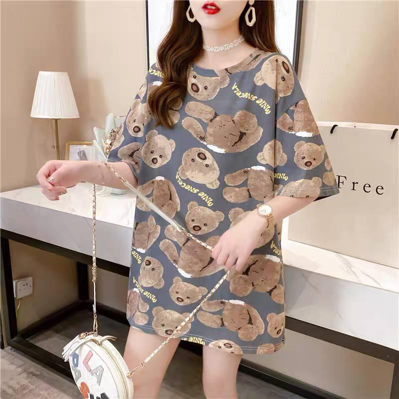 [BISA COD] Oversize Tee Tshirt Wanita Model Longgar Motif Teddy Bear Coklat