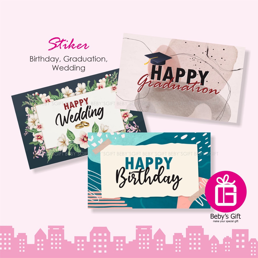 

Stiker Buket Hampers Ucapan Ulang Tahun Wisuda Pernikahan Sticker Happy Birthday Graduation Wedding