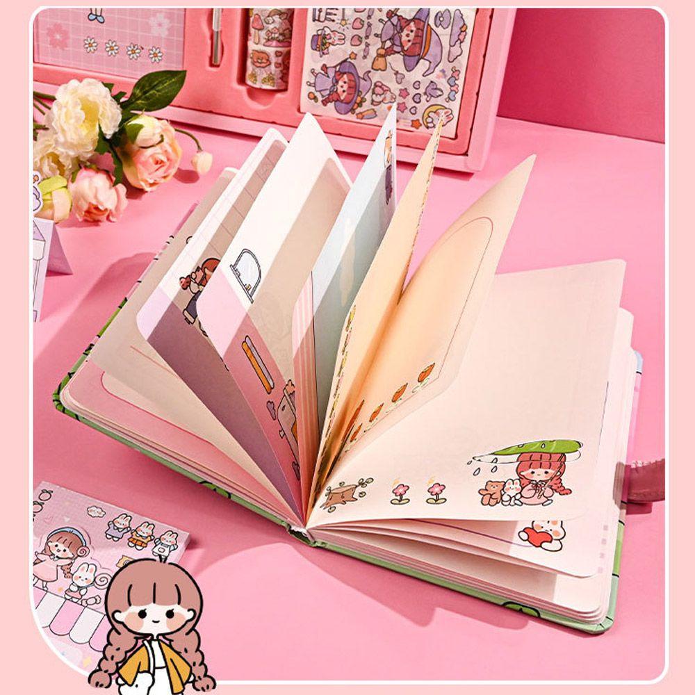 Top Hand Ledger Set Portable Mini Girl Heart Sticker Tape Bahan Diary Book