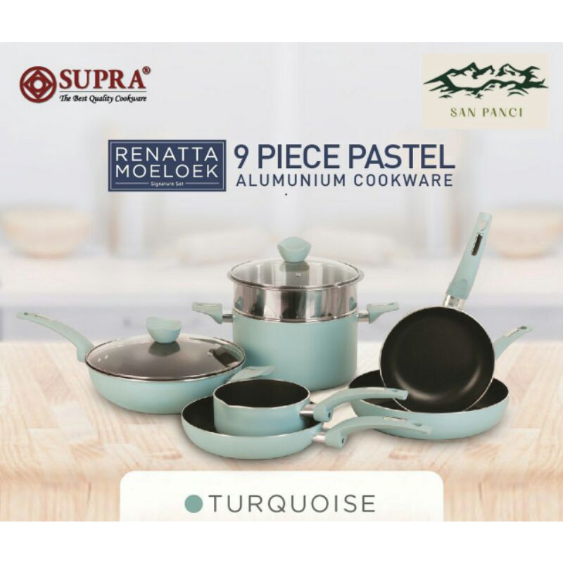 Supra Panci Alumunium Anti Lengket Renatta Moeloek Signature Set Pastel 9 Pcs - Turquoise