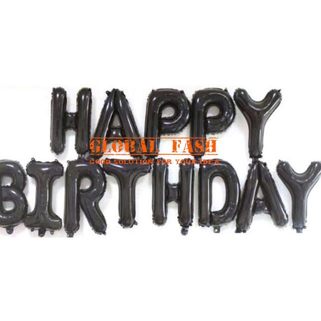 Best Style balon foil HBD set HITAM / balon Happy birthday HITAM / balon HBD