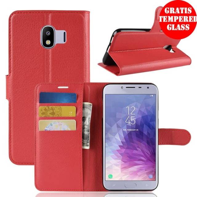 Flip Case Samsung Galaxy J4 2018 Dompet Kulit Leather PU Flip Case Cover