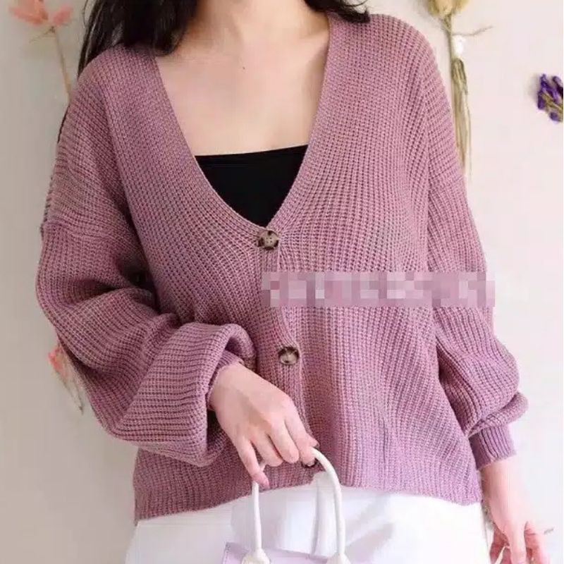 Cardigan Crop Oversize lengan balon | Kardigan rajut