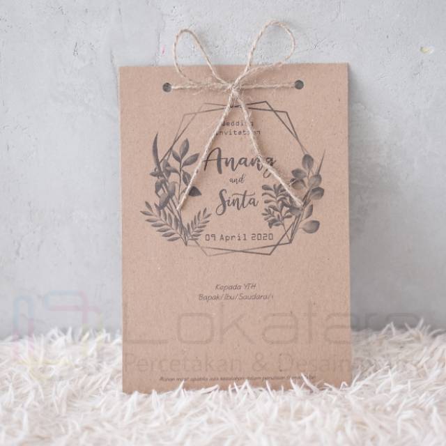 Undangan Pernikahan Rustic Vintage Klasik Murah Coklat Tali 002