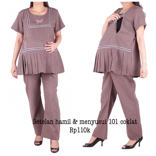 Baju hamil 101 coklat Setelan hamil menyusui