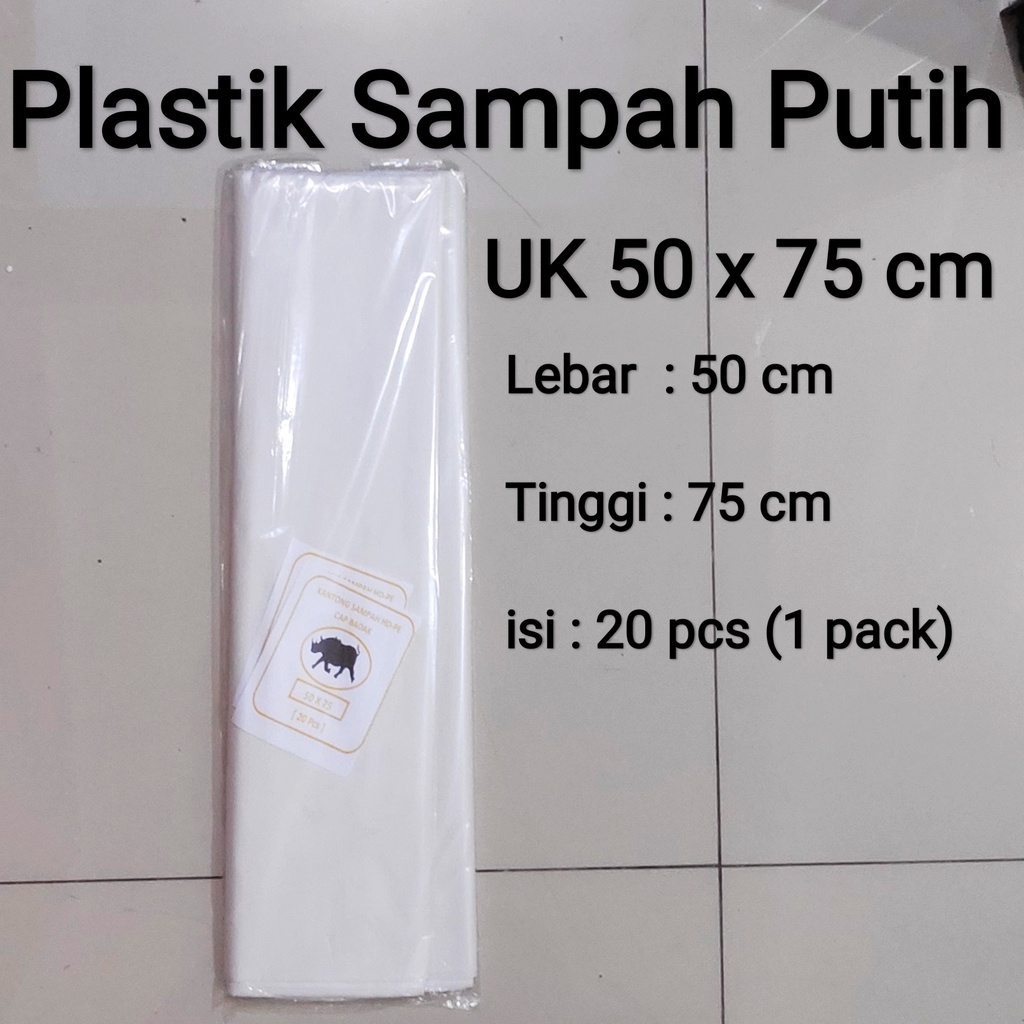 kantong Plastik Sampah Putih uk 90x120 (8pcs) / 60x100 (15pcs) / 50x75 (20pcs) / 40x60 (20 pcs), trashbag/trash bag putihputih, kantong sampah putih, kantong Sampah Putih