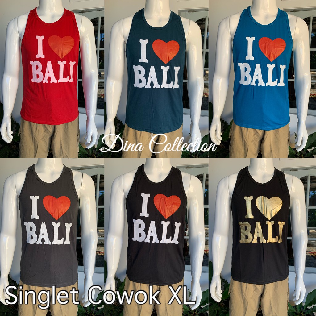 KAOS SINGLET COWOK MOTIF ILOVE BALI