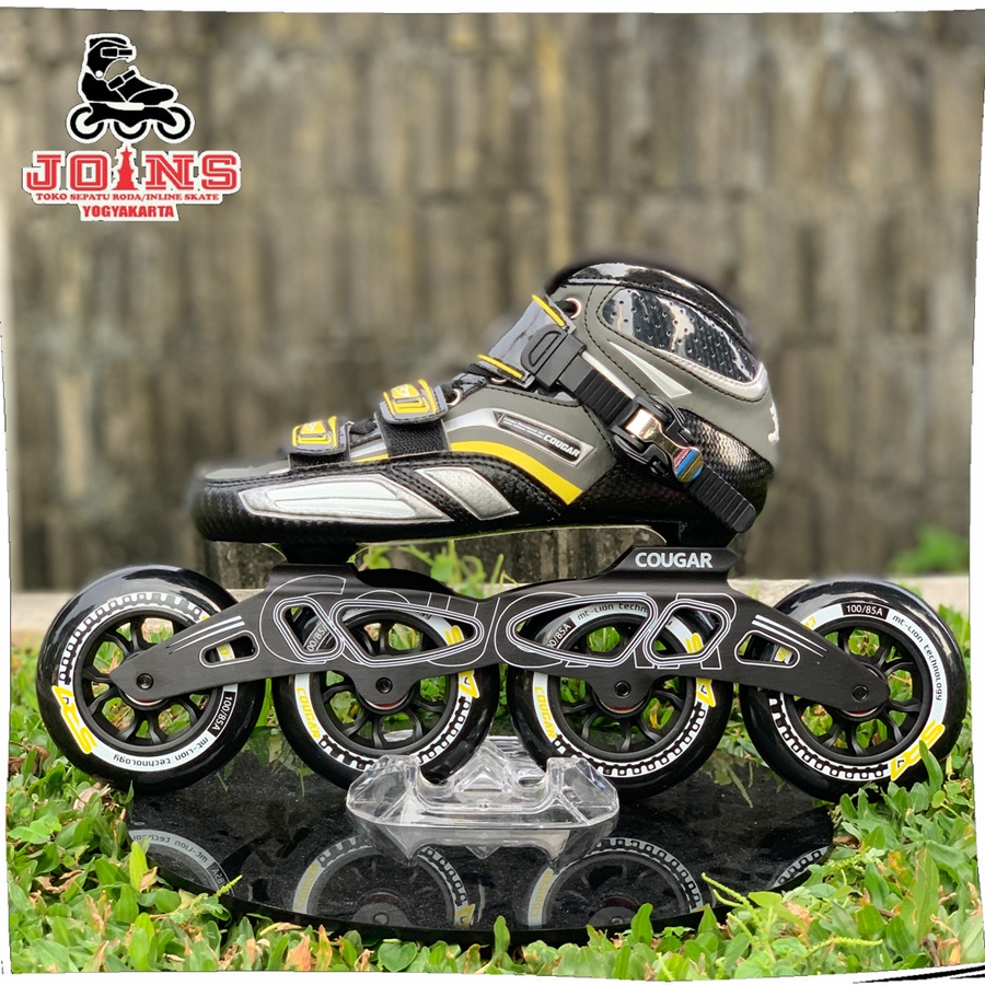 Sepatu Roda Speed Inline Skate Cougar SR7 Black Yellow Full Set