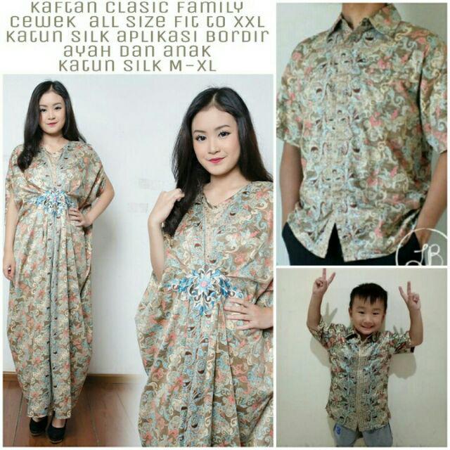 Couple Batik Pandora Kaftan  Dan Kemeja Batik Ayah Dan Anak