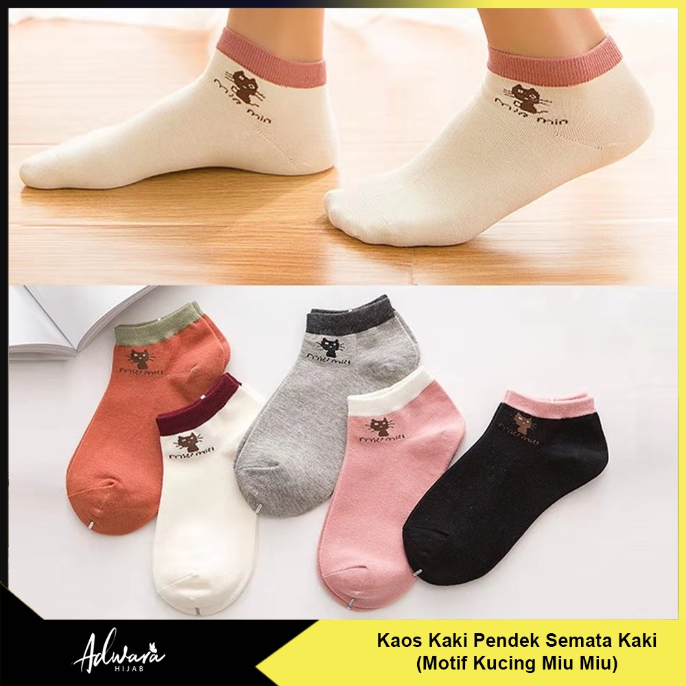 Kaos Kaki Pendek Wanita Semata Kaki Motif Kucing Lucu Miu Miu