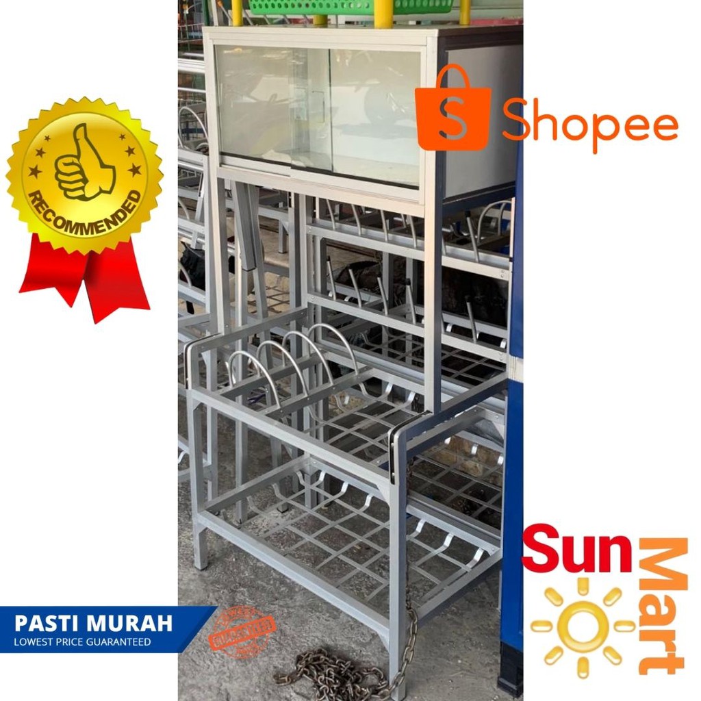 BEST SELLER!!  Rak Piring susun 2 box kaca aluminium