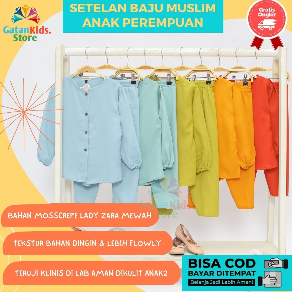 Baju Anak Muslim Set Setelan Baju Muslim Anak Perempuan Cewek Cewe 2 - 6 Tahun