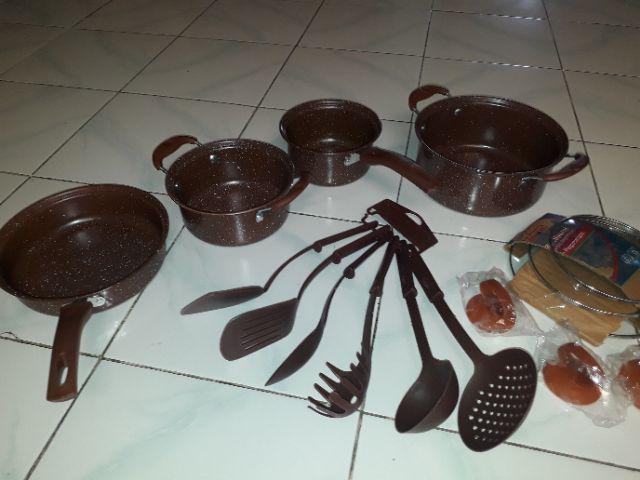 Free Bubble Wrap Panci Teflon Set 13pcs Tri J/ Panci Set Marble 13pcs