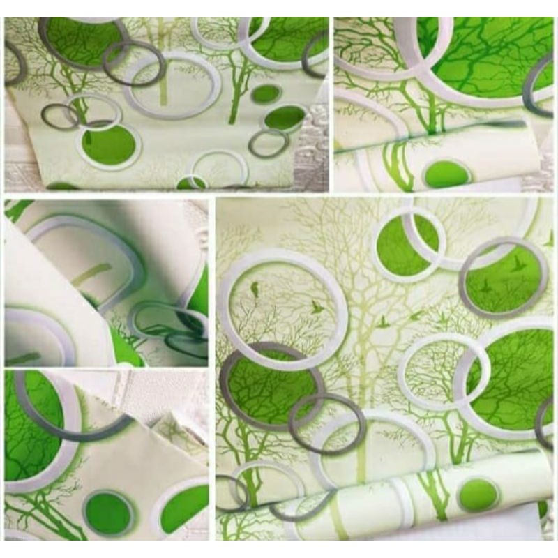 WALLPAPER STIKER DINDING MOTIF POLKADOT POHON 3D HIJAU