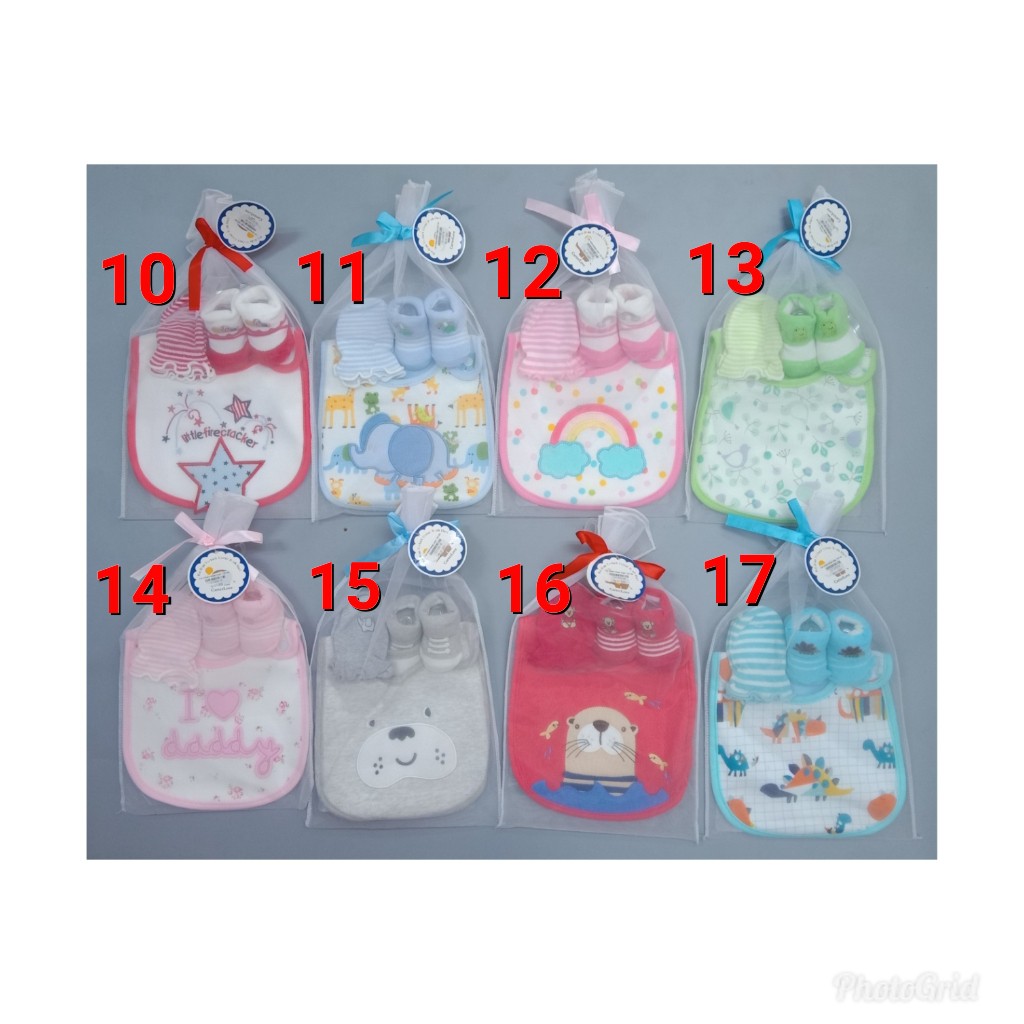 slaber + mitten sarung tangan kaos kaki bayi carterlove set baby