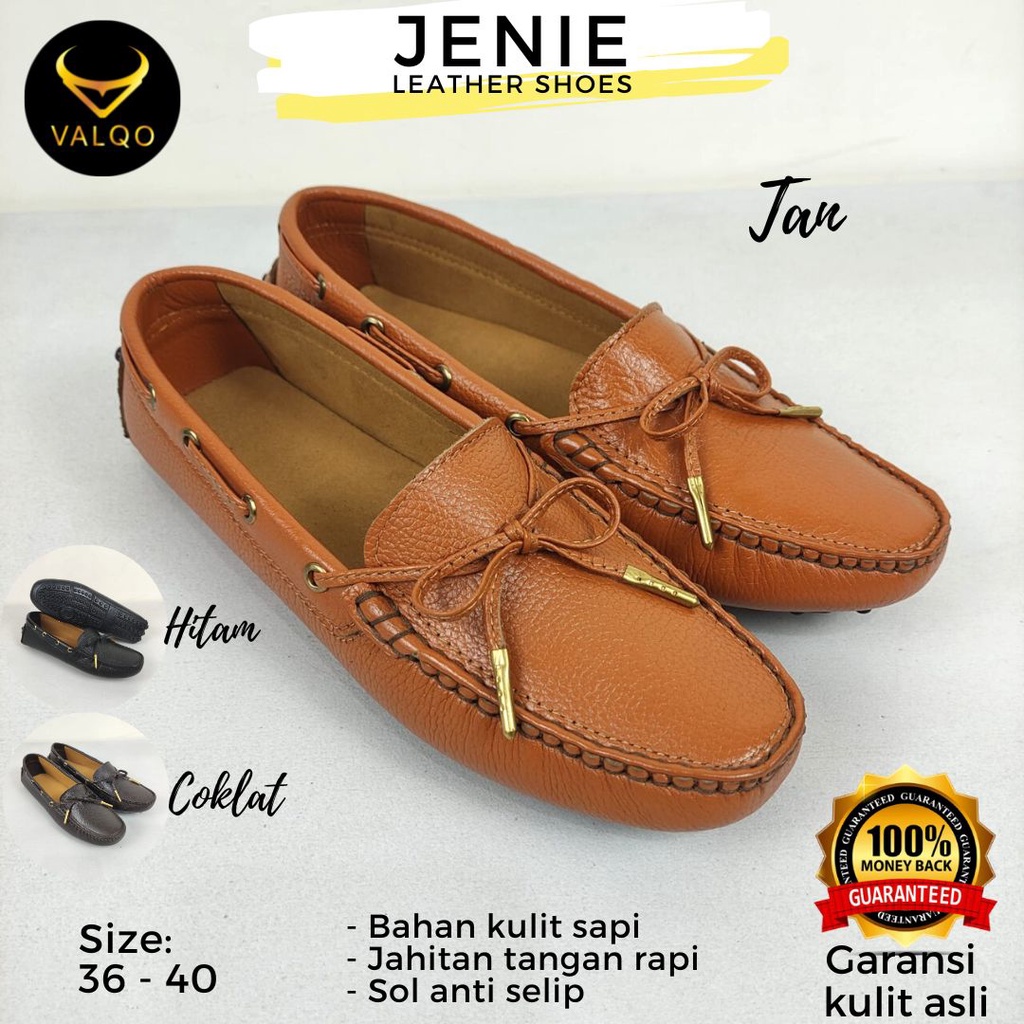 [VALQO] JENIE Sepatu Kulit Sapi Wanita Kantor Santai Loafer Flat Shoes Sole Anti Selip