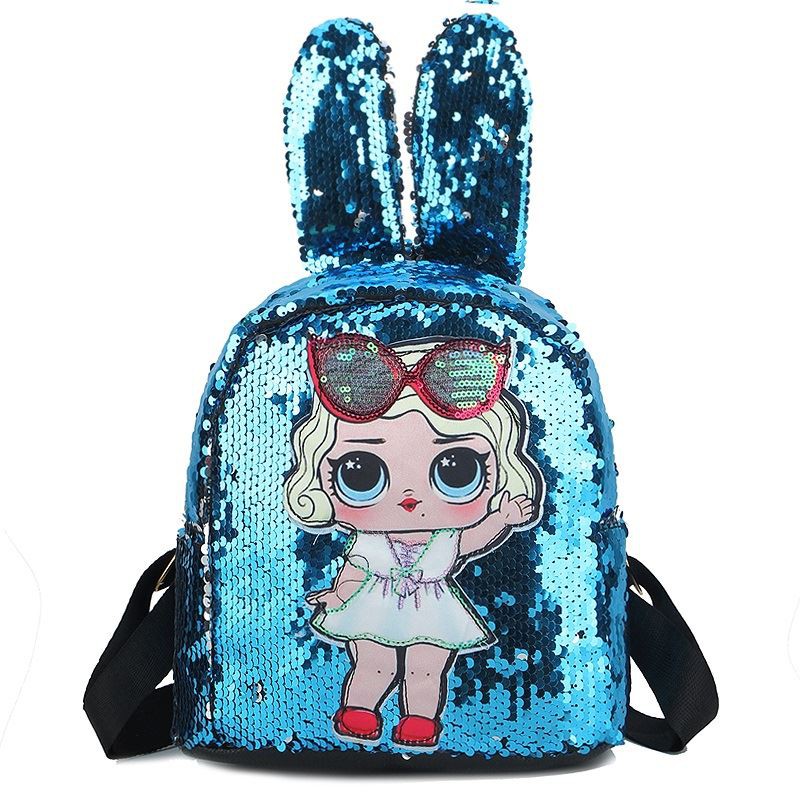 JTF555-blue Tas Ransel Anak Telinga Kelinci Sequin Import
