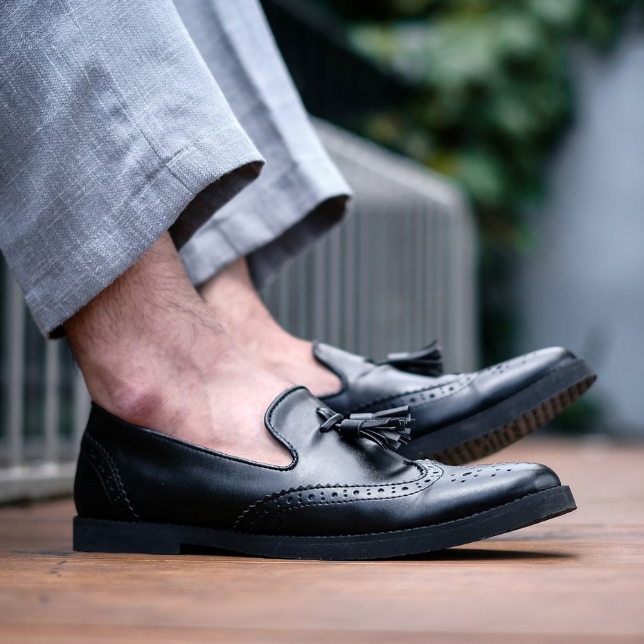 Tomio Black | Sepatu Hitam Tanpa Tali Loafers Pria Casual Kerja Formal Kantor Laki | FORIND x Giant