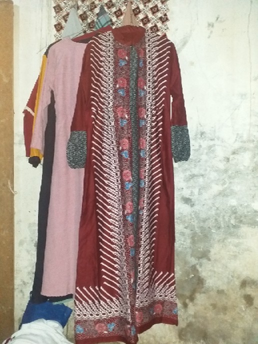 Couple Gamis Cardi Modang Kembang Batik Layer Kombinasi Muslim Maxi Sarimbit Seragam  Pesta Seragam.