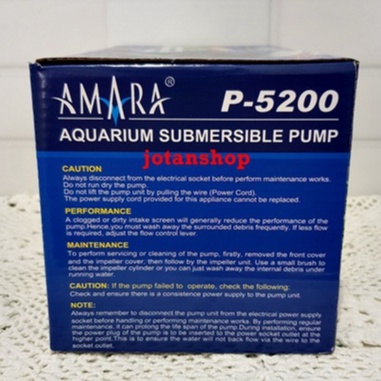 Amara P-5200 AA P 5200 P5200 Pompa air celup Aquarium Kolam air mancur Hidroponik