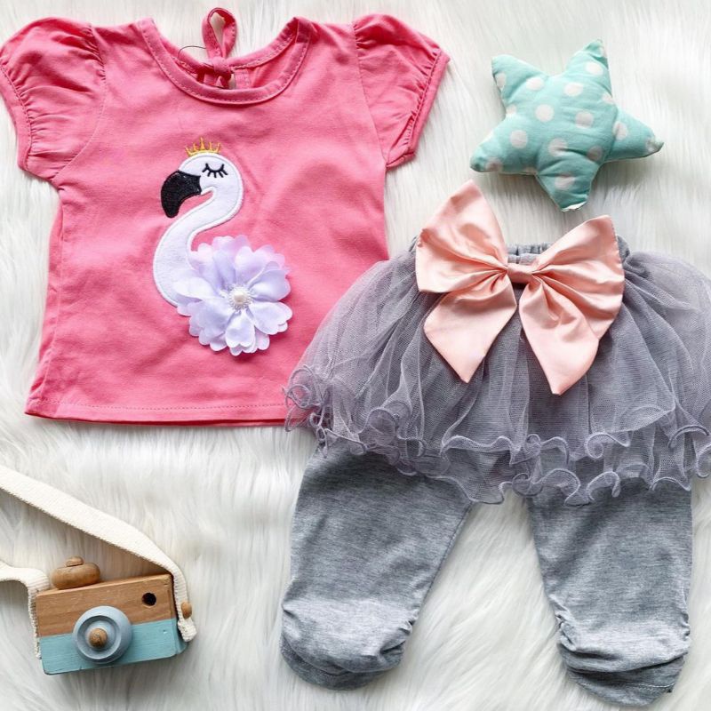 Setelan celana tutu BAYI 3-18 bulan MOTIF FLAMINGO / FLAMINGO tutu suit / BAJU SETELAN ANAK CELANA LEGGING TUTU FLAMINGO TSUM TSUM / SETELAN LEGGING TUTU FLAMINGO FLAMINGGO