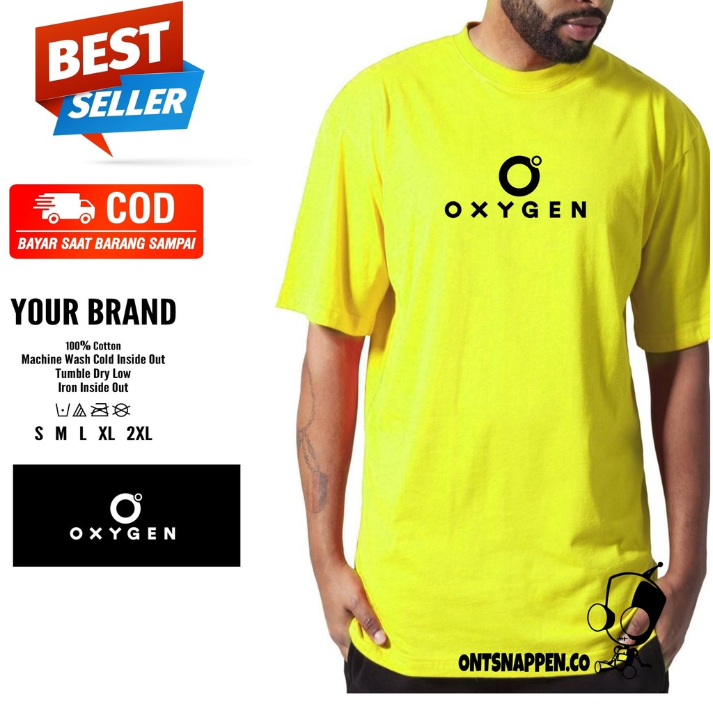 Kaos Pria Wanita Lengan Pendek Logo OXIGEN 2 / Kuakitas Premium Distro / Kaos kuning Lemon