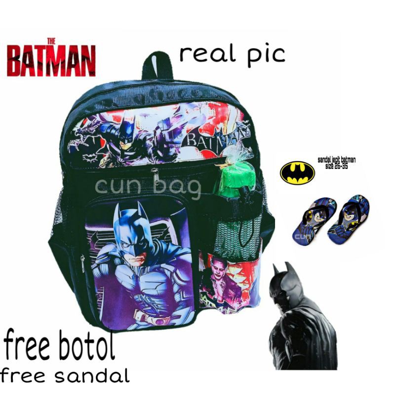 tas anak superhero+botol+sandal