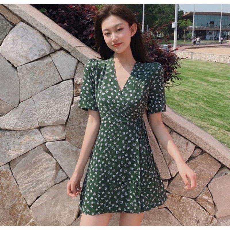 wrap dress bohemian slit kimono dress model A-line V-neck