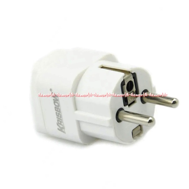 Krisbow Steker Arde Adaptor Travel Tanpa Switch Tanpa Tombol Merah Putih White Ground Plug Travel Adapter Alat Sambung Pencocok yang Dipasang Pada Ujung Kabel Listrik Colokan