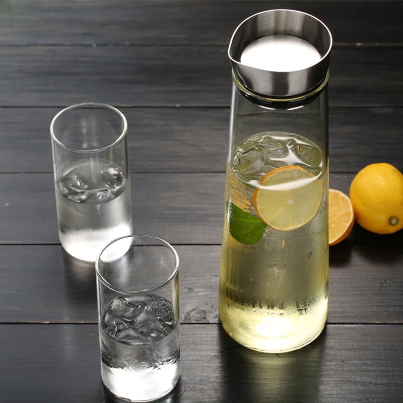 ACRDDK Botol Kulkas Pitcher Teko Kaca Tutup Stainless Steel 1000ml