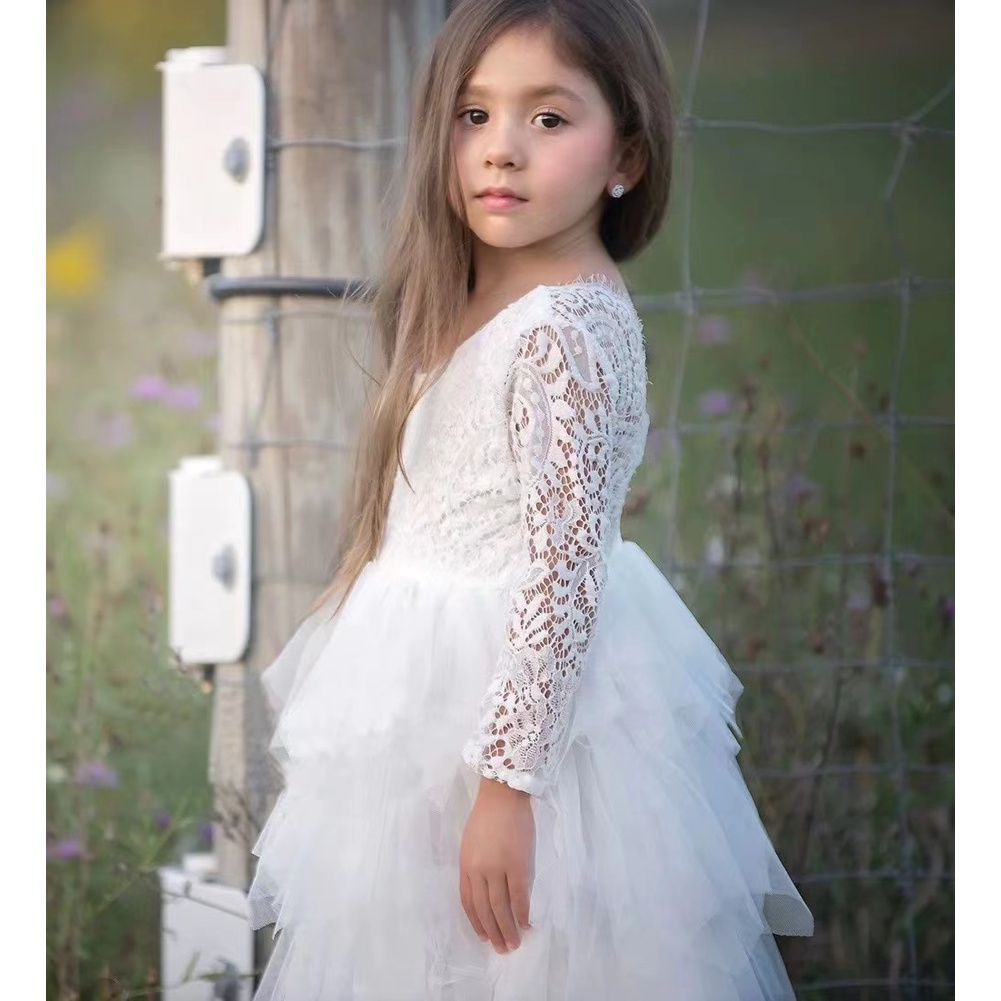 Dress Tutu Anak Kids Girl Long Sleeve Princess Party Lace Import Premium