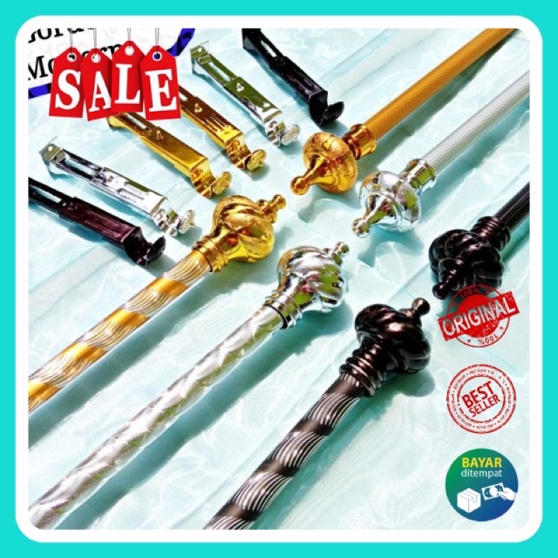 🆗COD Batang Gorden Full set Gold Tiang Tongkat Rolet / Rollet Hordeng Korden Besi Hordyng Full set
