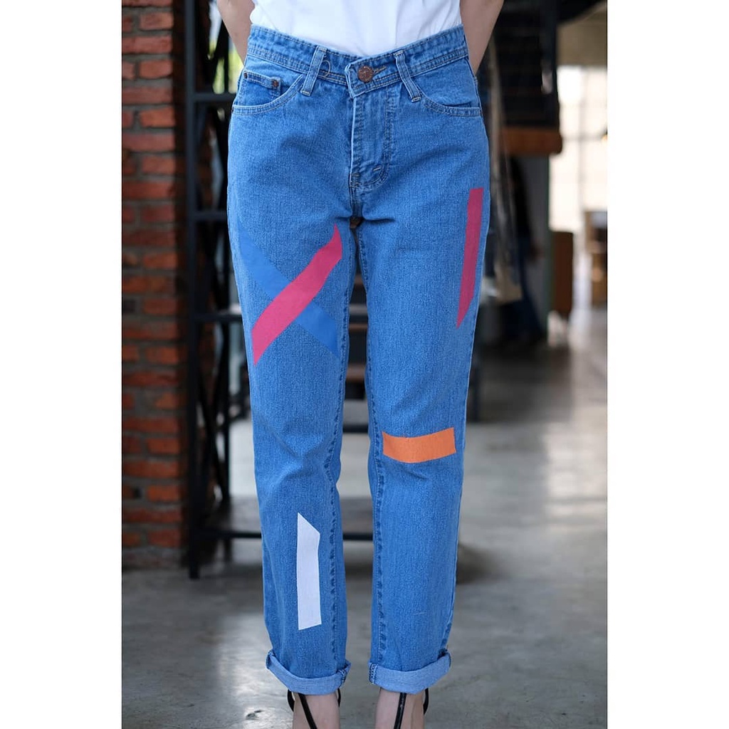 MAGCUN STORE - Celana Wanita Plain Boyfriend Jeans BF Jeans Sablon Silang