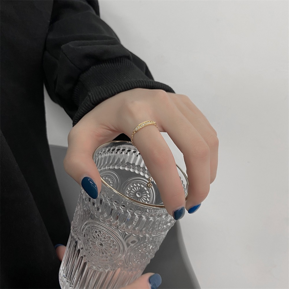 Cincin Rantai Emas Adjustable Wanita Cincin Pasangan Berlian Fashion Korea Couple Ring Jewelry