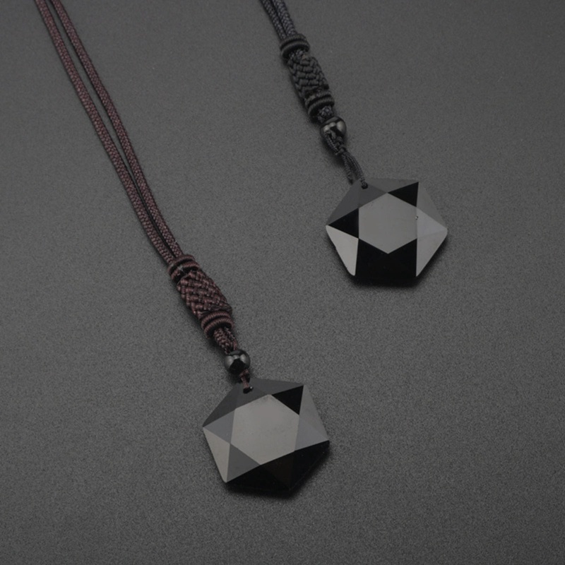 New Hot Sale Obsidian Pendant Spirit Pendulum Energy Stone Obsidian Six Pointed Star Necklace Men And Women Sweater Chain Jewelry