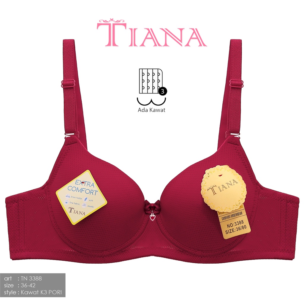 TIANA | Push Up Bra Kawat Berpori (BREATHABLE) Kait 3 / CUP BESAR / art TN 3388