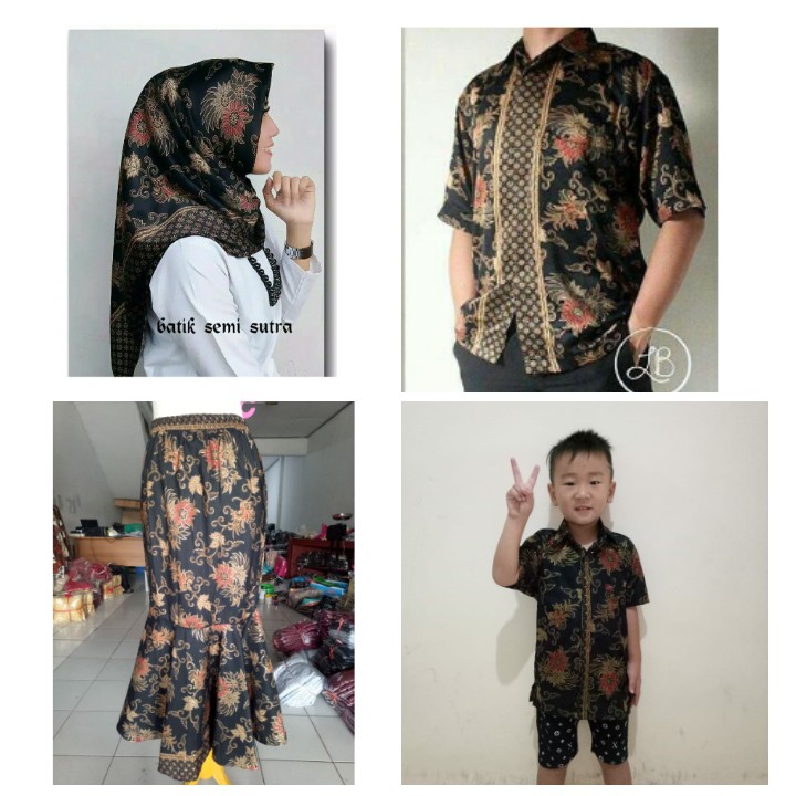 SB Collection Couple Family Ani Stelan Rok Maxi Duyung Hijab Jilbab Dan Kemeja Batik Anak Ayah