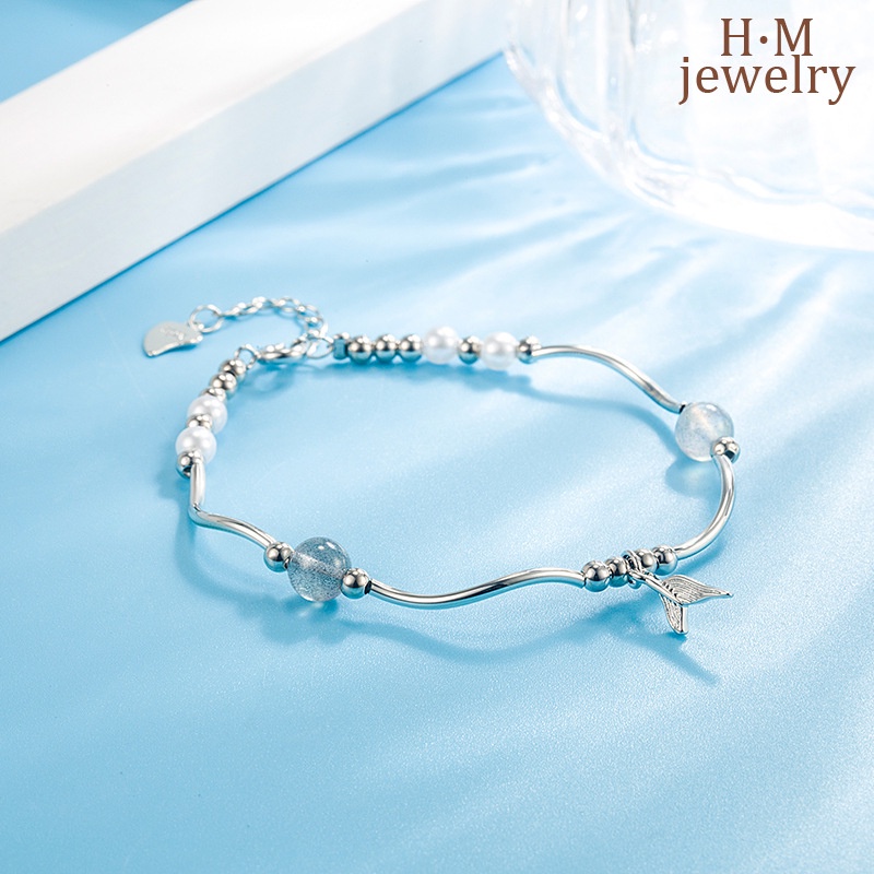 Gelang Mutiara Moonstone S925 Silver Bentuk Ekor Ikan Untuk Pacar Perempuan