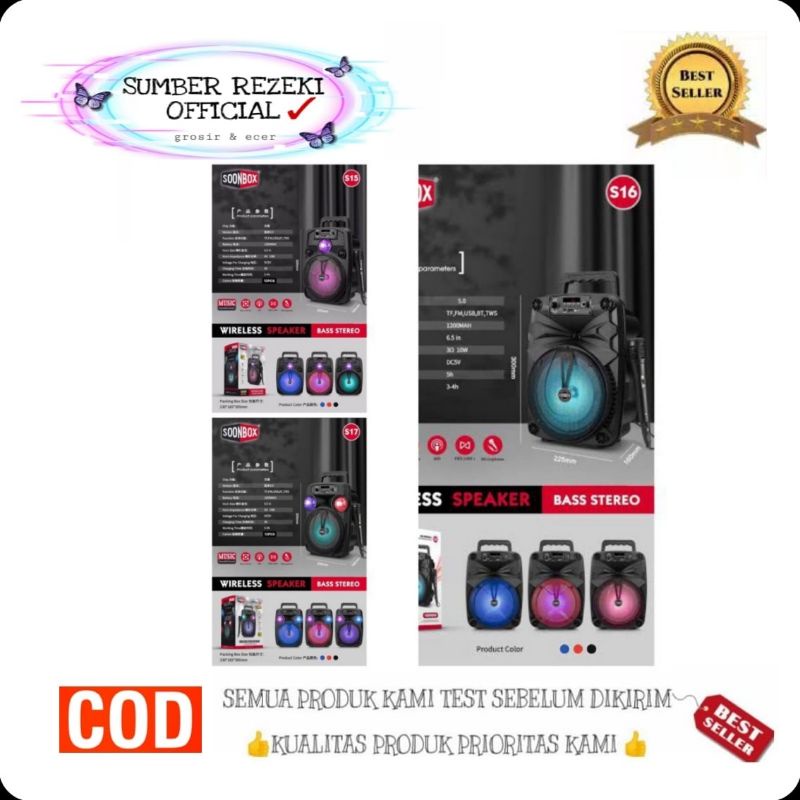 SR - Speaker SOONBOX S15,S16,S17 + Microphone/ Speaker Soundbar S15,S16,S17 plus mic Karaoke Suara J