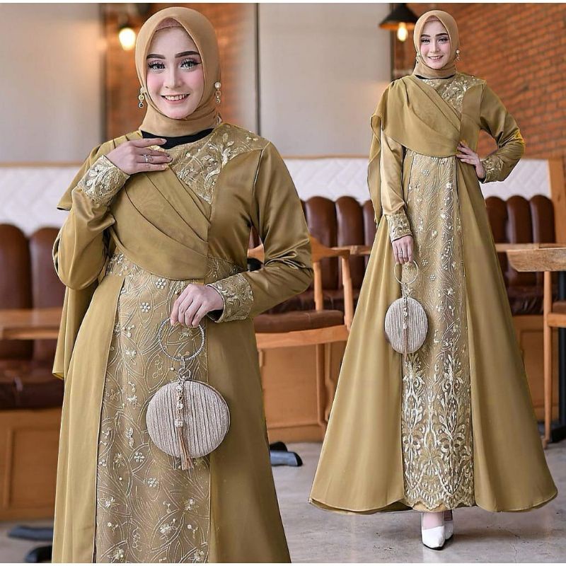 GAMIS MAXI MAYUMI / GAMIS MUSLIM WANITA DEWASA -REMAJA BAHAN BRUKAT TILE PREMIUM KOMBINASI BAHAN MAX
