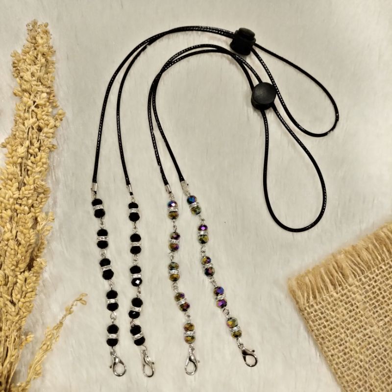Kalung Masker Tali Panjang Motif Kristal/ Tali Masker Hijab/ Konektor Masker Terbaru