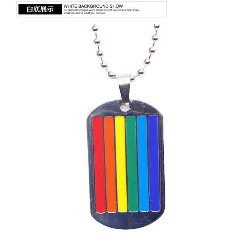 Kalung Liontin Desain Bendera Pelangi Bahan Stainless 6 Warna Untuk Pria Dan Wanita